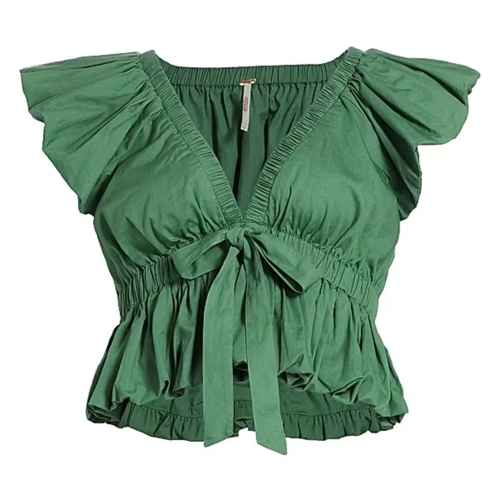 Free People‎ Mermaid Green Crop Bubble Boho Top Feminine NWT whimsical ethereal